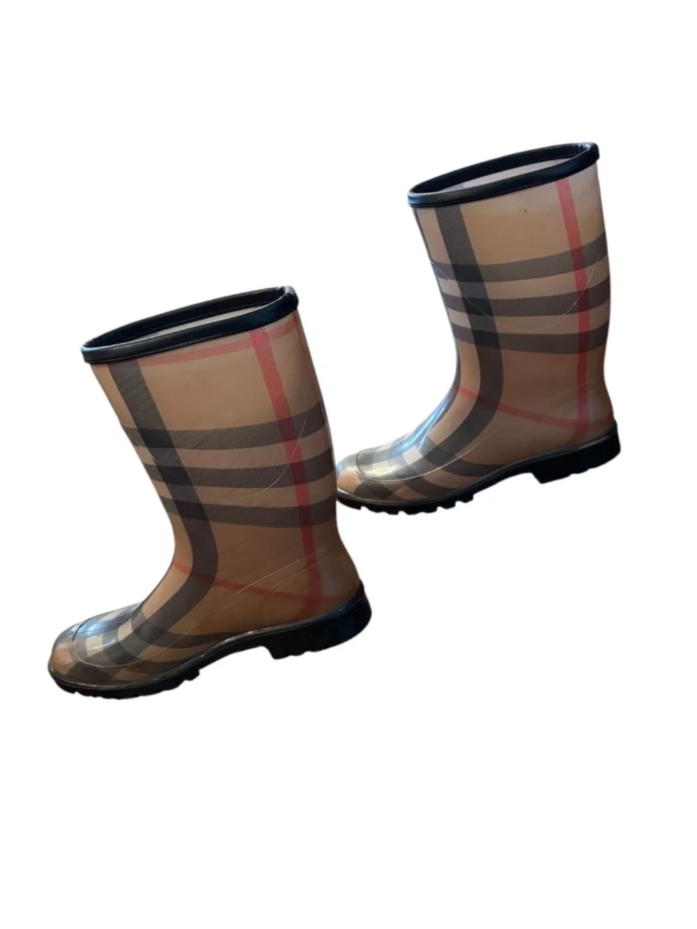 Burberry Nova Check Plaid Rubber Mid-Calf Rain Boots Size 40 Women's